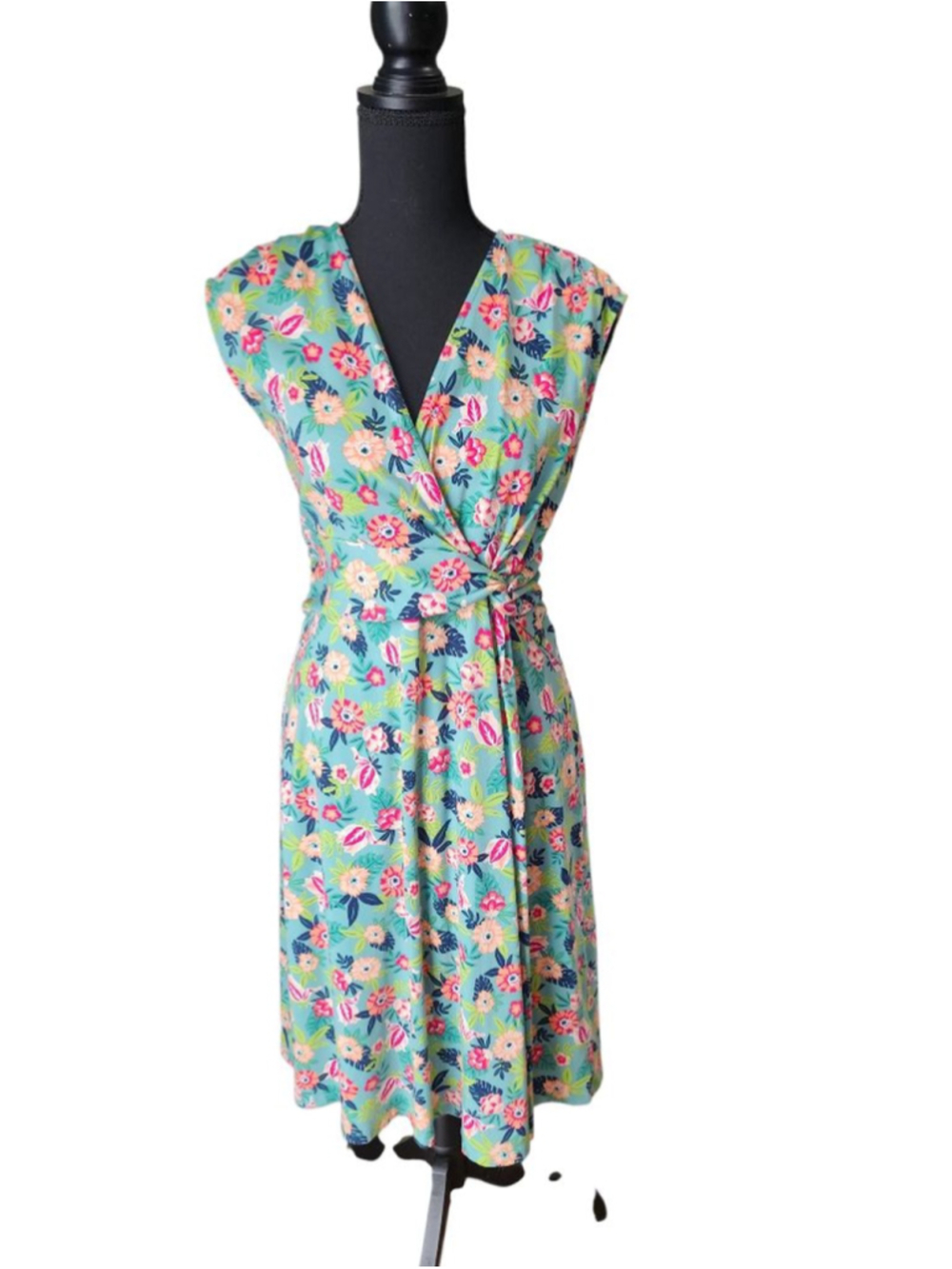 Land's End Floral Sleeveless Wrap Dress Size Small